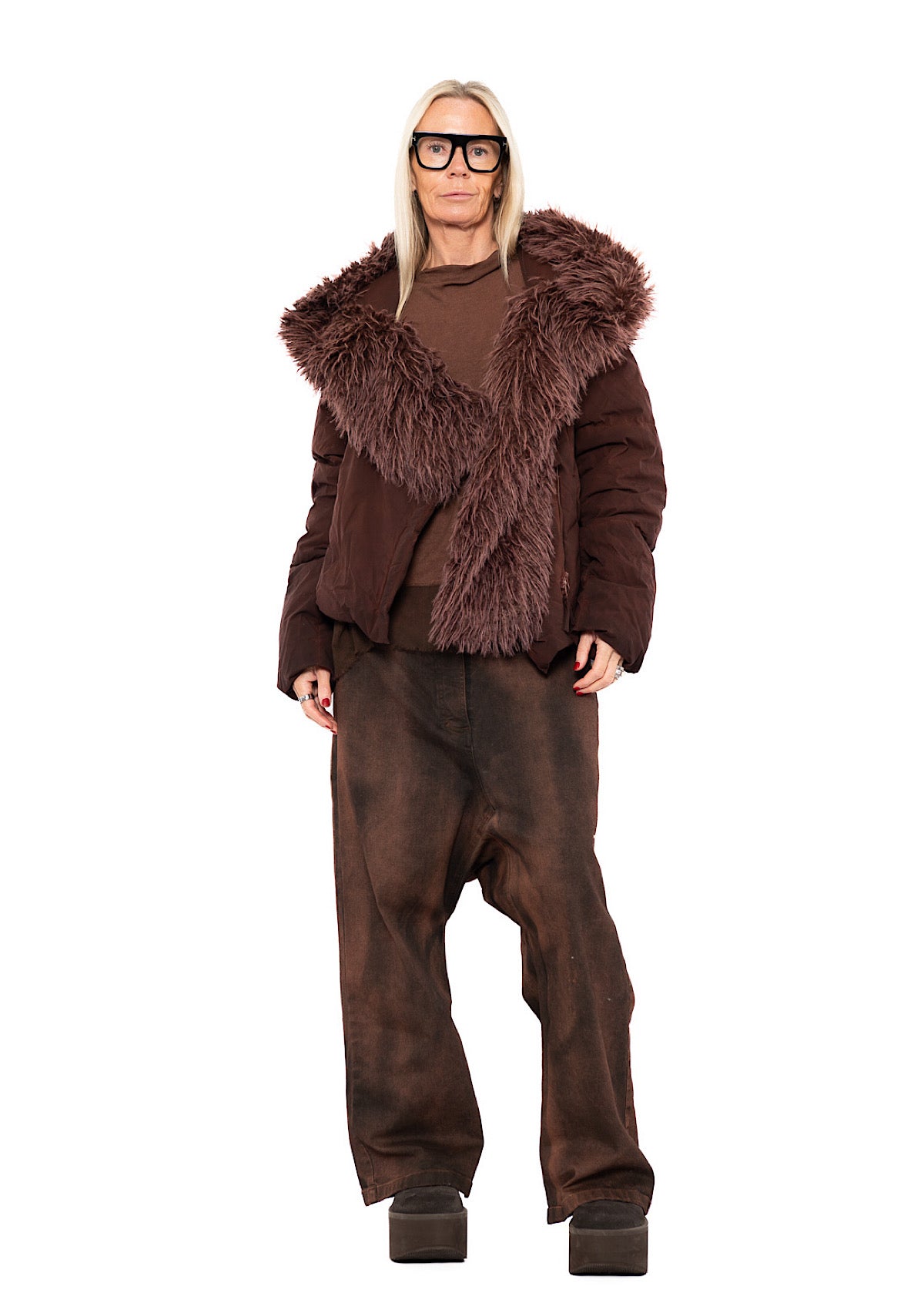 ASYMMETRIC FAUX FUR TRIM PUFFER JACKET