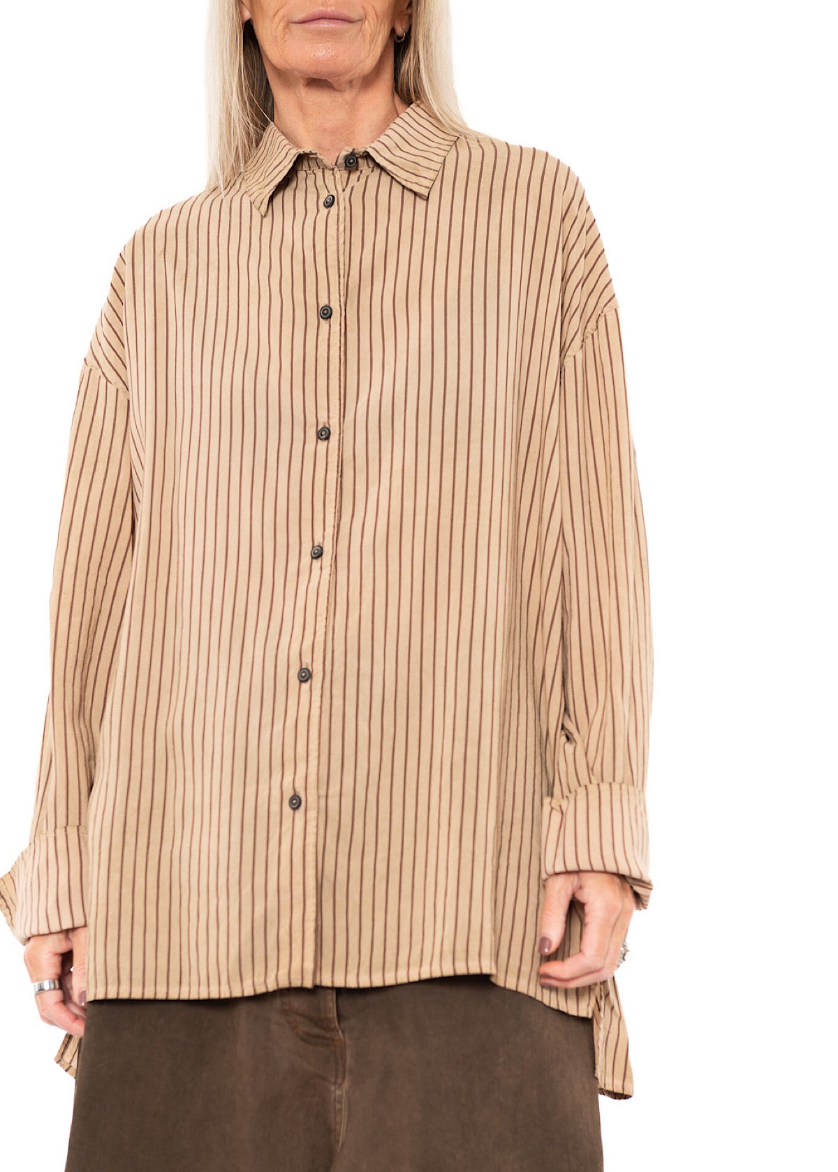 GARMENT-DYED SILK STRIPE SHIRT