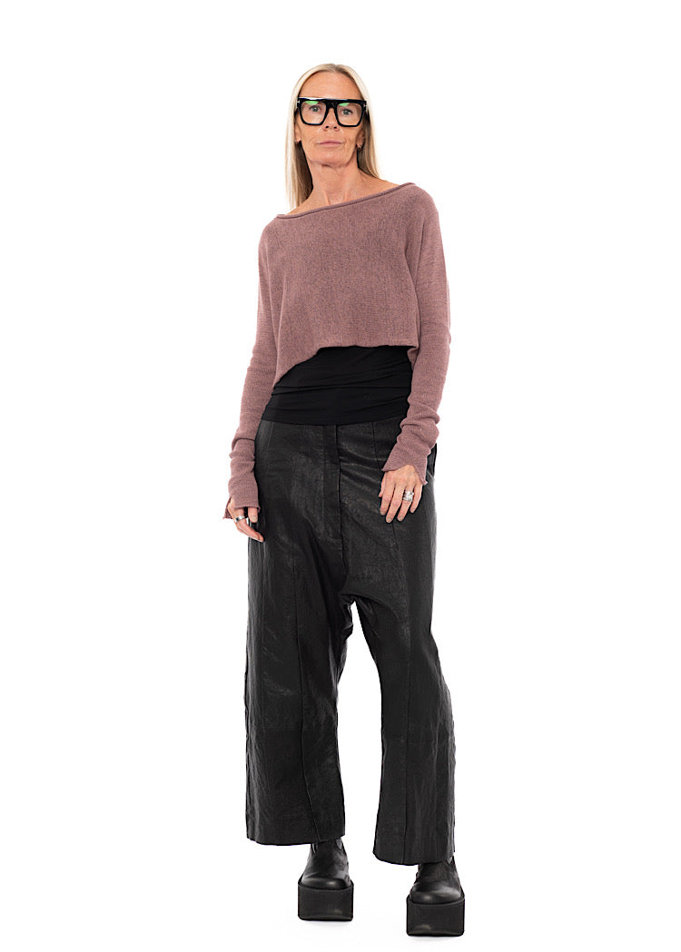 CROPPED LINEN-BLEND KNITTED PULLOVER