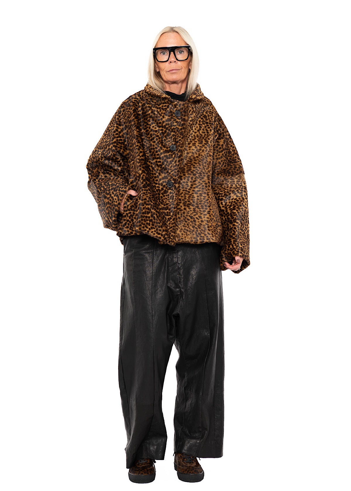 LEOPARD LEATHER COCOON JACKET