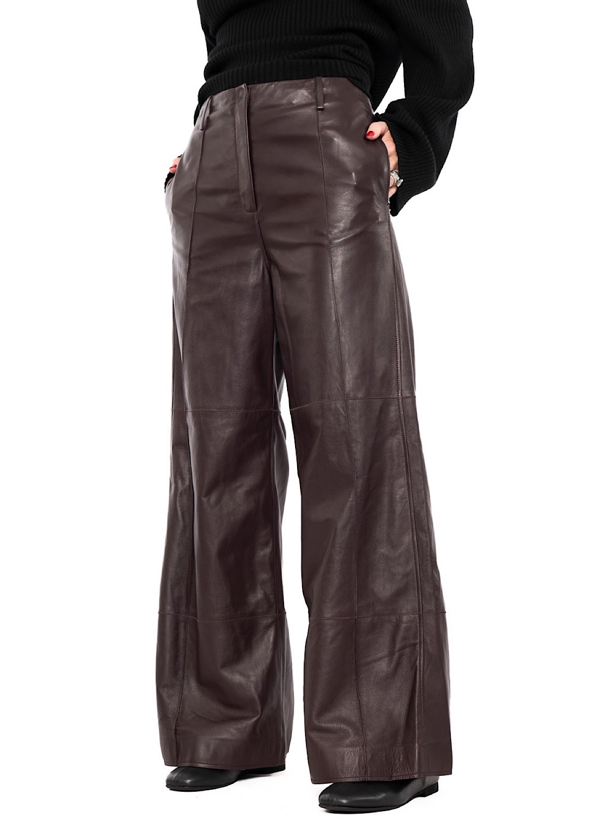 SIGNATURE WIDE LEG LEATHER TROUSER