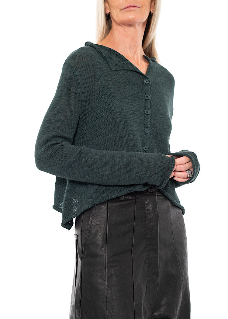 CROPPED LINEN-BLEND KNITTED CARDIGAN