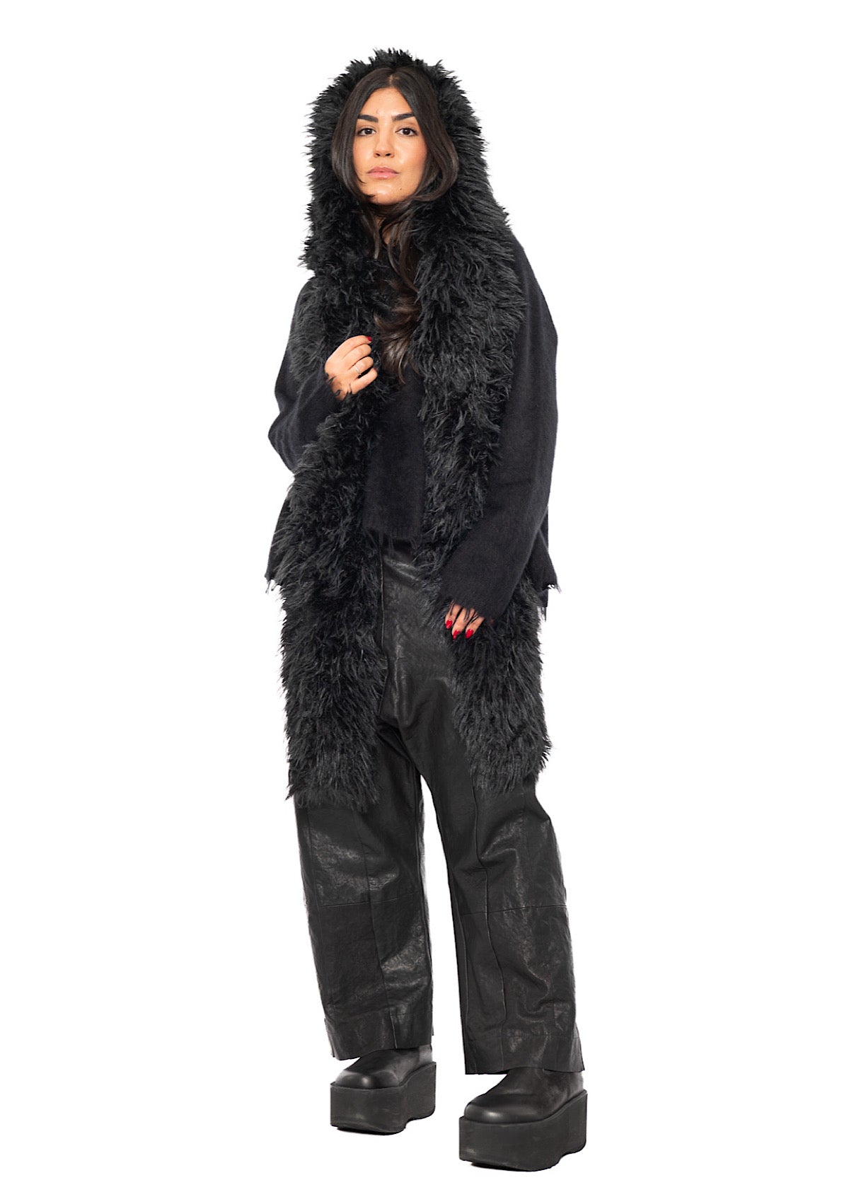 STATEMENT FAUX FUR HOODED SCARF