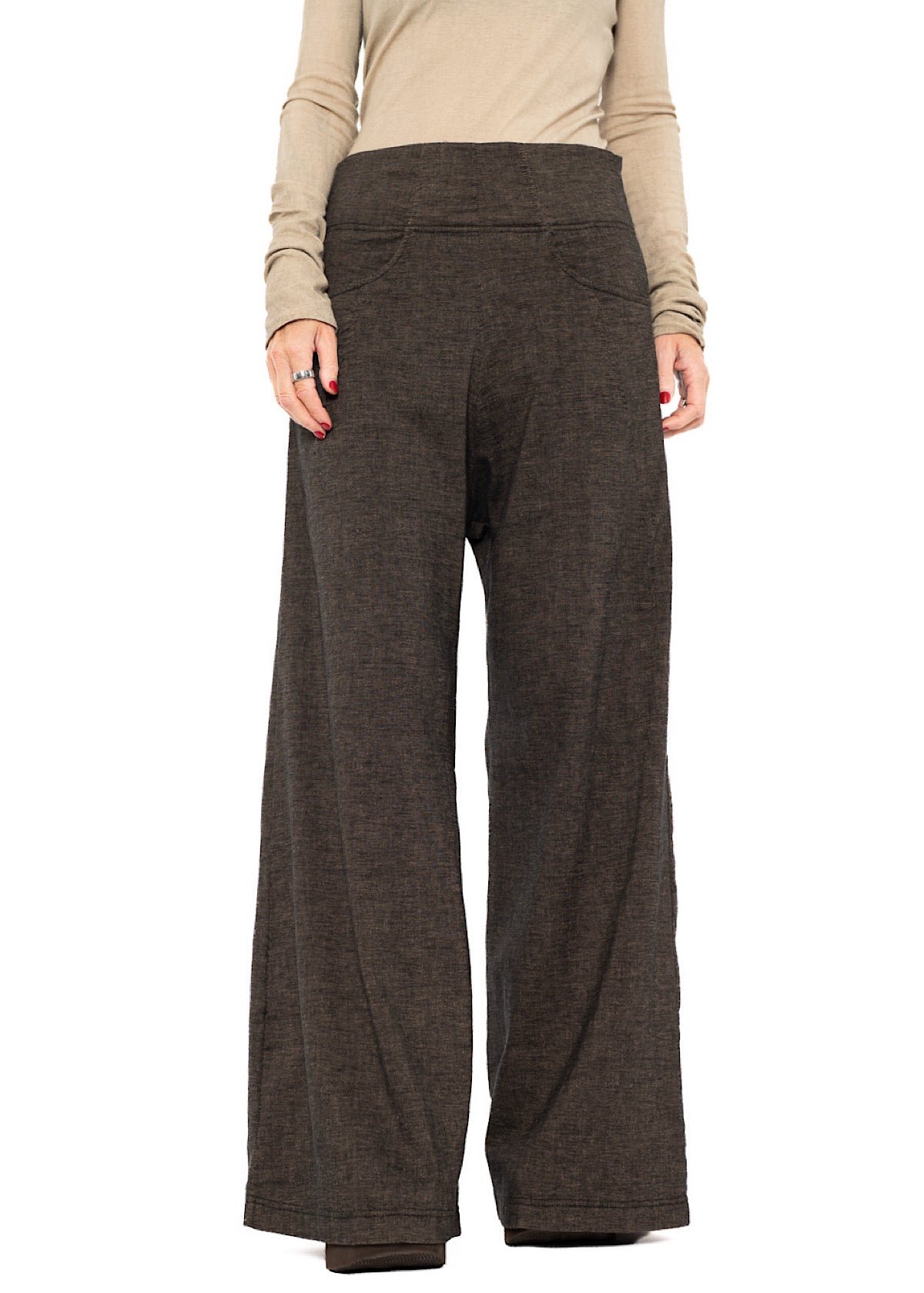 STRETCH FLARED WIDE-LEG TROUSER