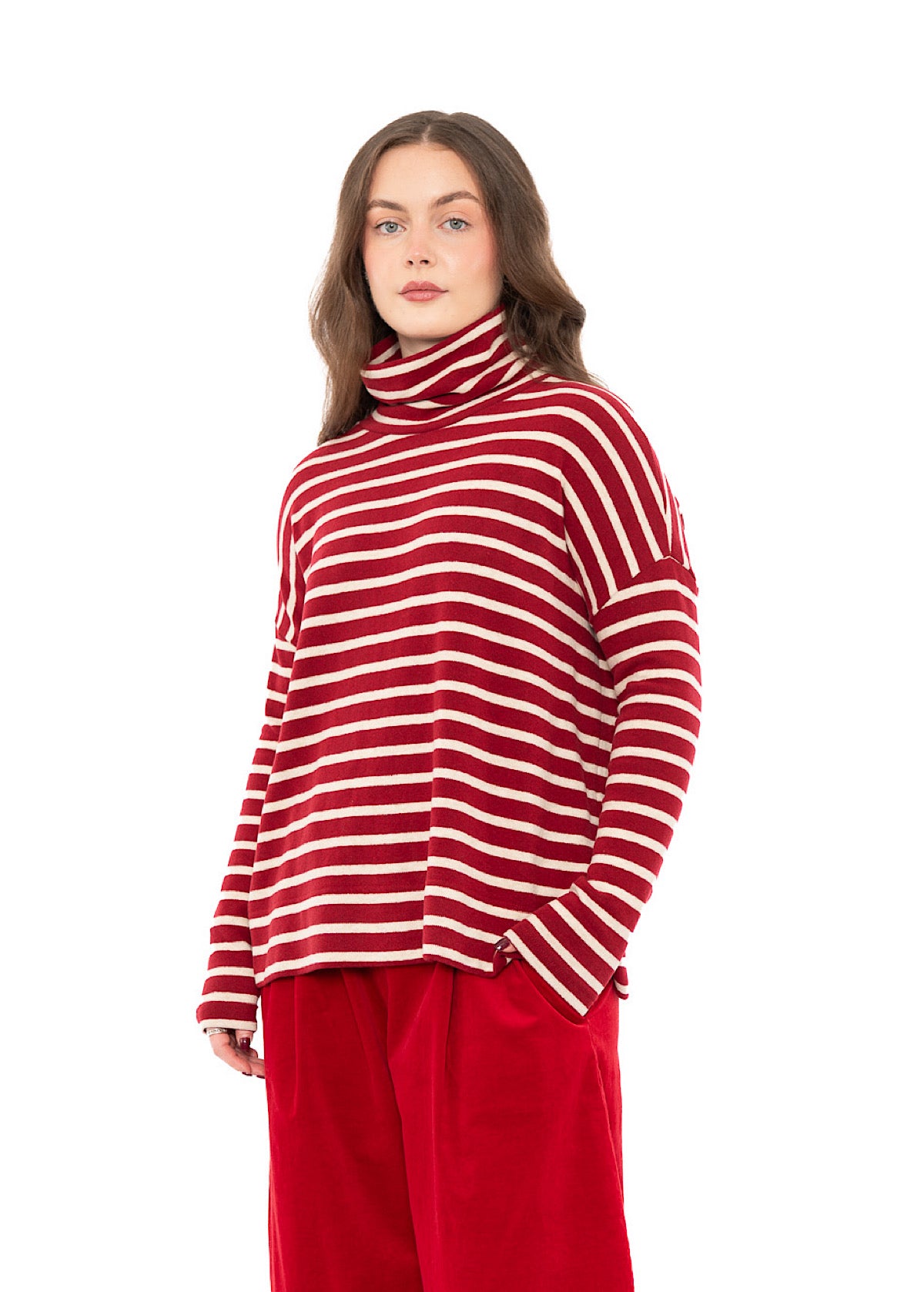 STRIPED COTTON-FLEECE JADE PULLOVER