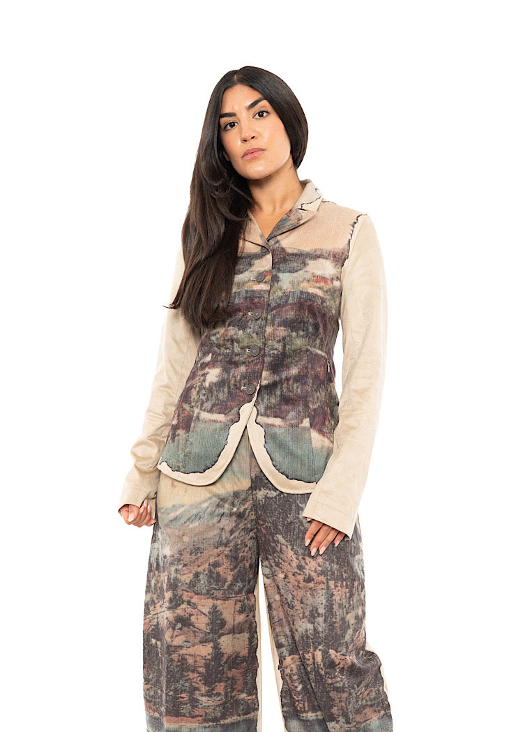 LANDSCAPE PRINT FAUX SUEDE JACKET