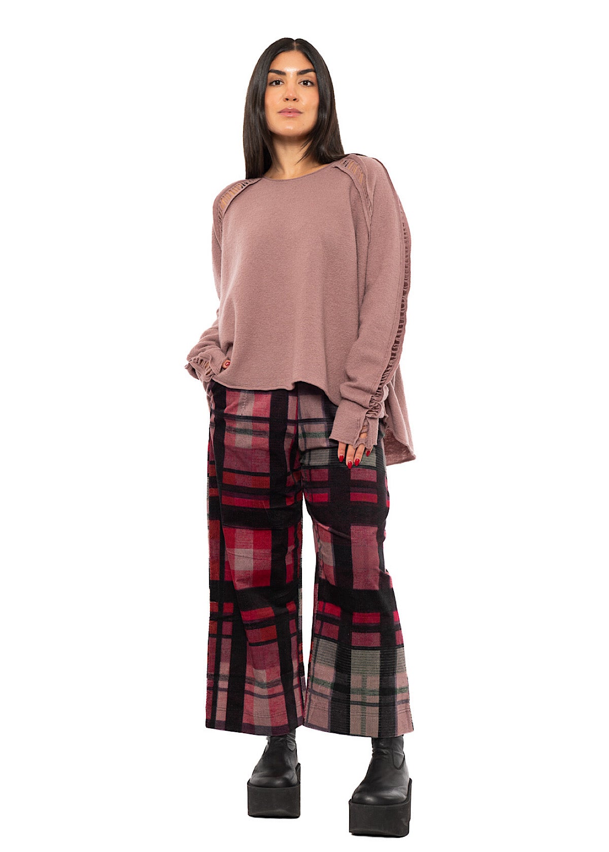BOILED WOOL LADDER STITCH PULLOVER