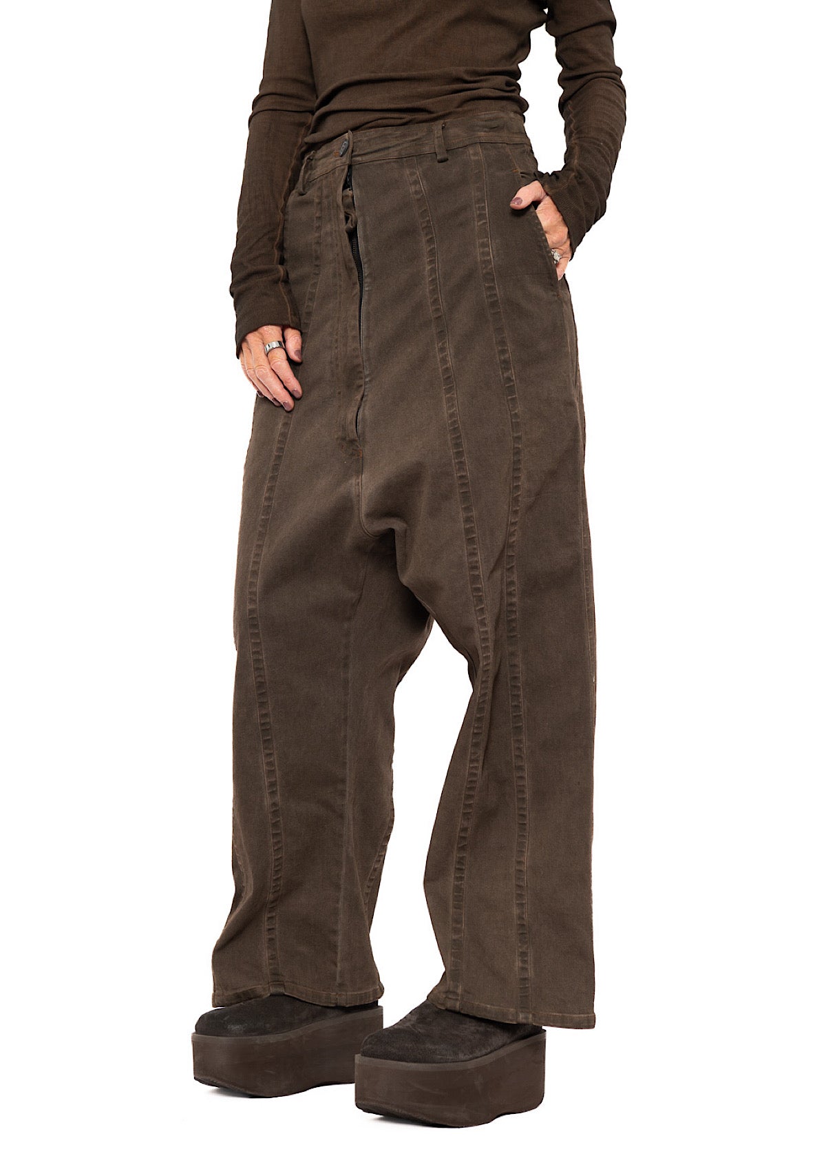 STRAIGHT-LEG DROP-CROTCH DENIM TROUSER