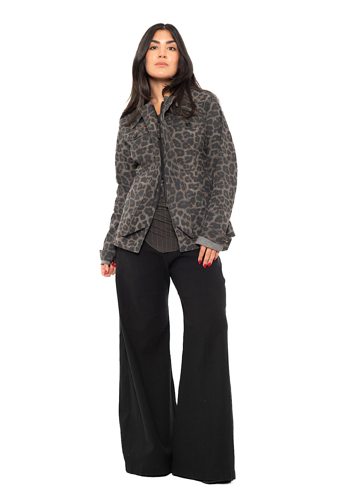 STRETCH FLARED WIDE-LEG TROUSER