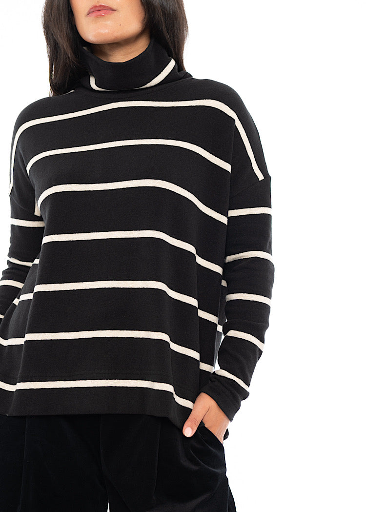 STRIPED COTTON-FLEECE JADE PULLOVER