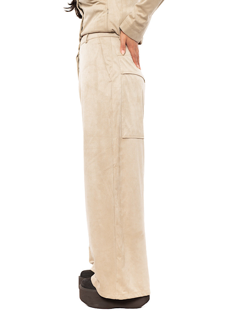 FAUX SUEDE WIDE LEG TROUSER