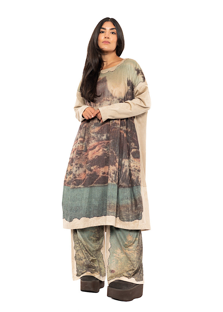 LANDSCAPE PRINT BALLOON DRESS