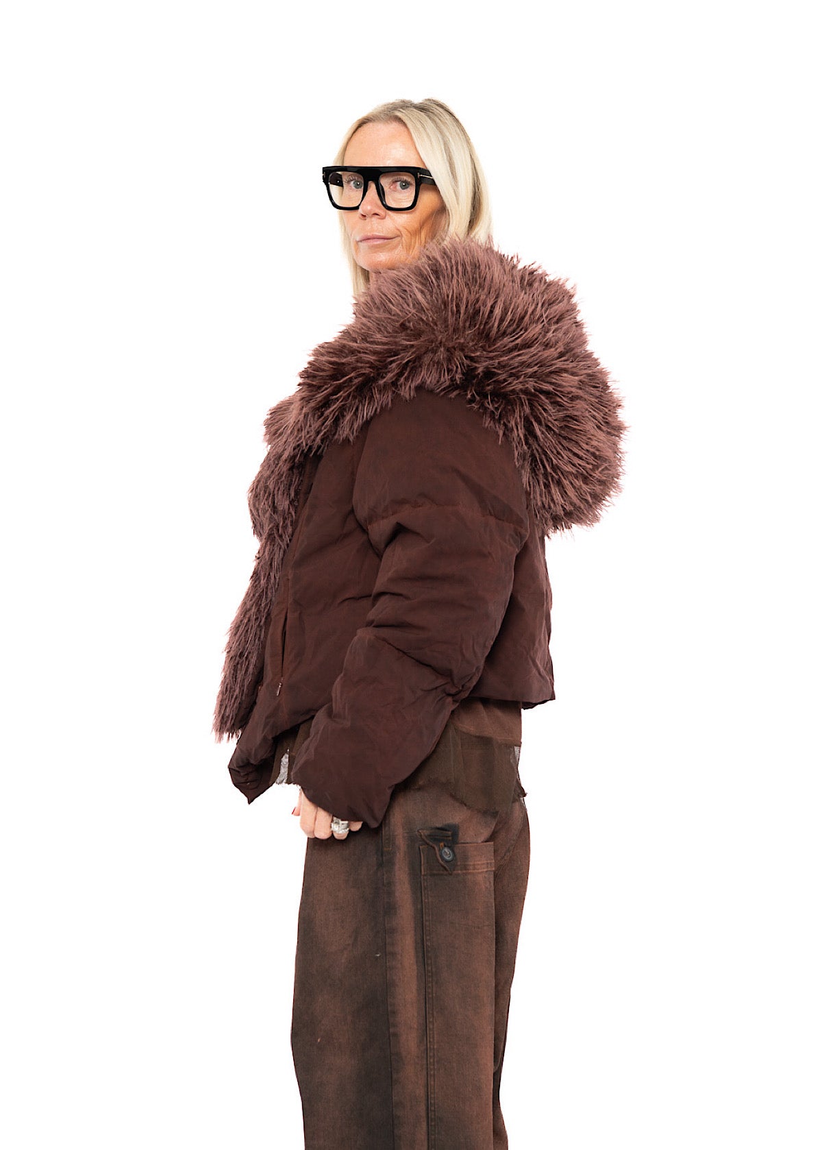 ASYMMETRIC FAUX FUR TRIM PUFFER JACKET