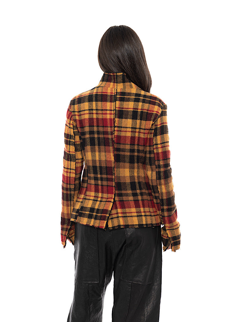 TEXTURED CHECK WOOL BLEND JACKET