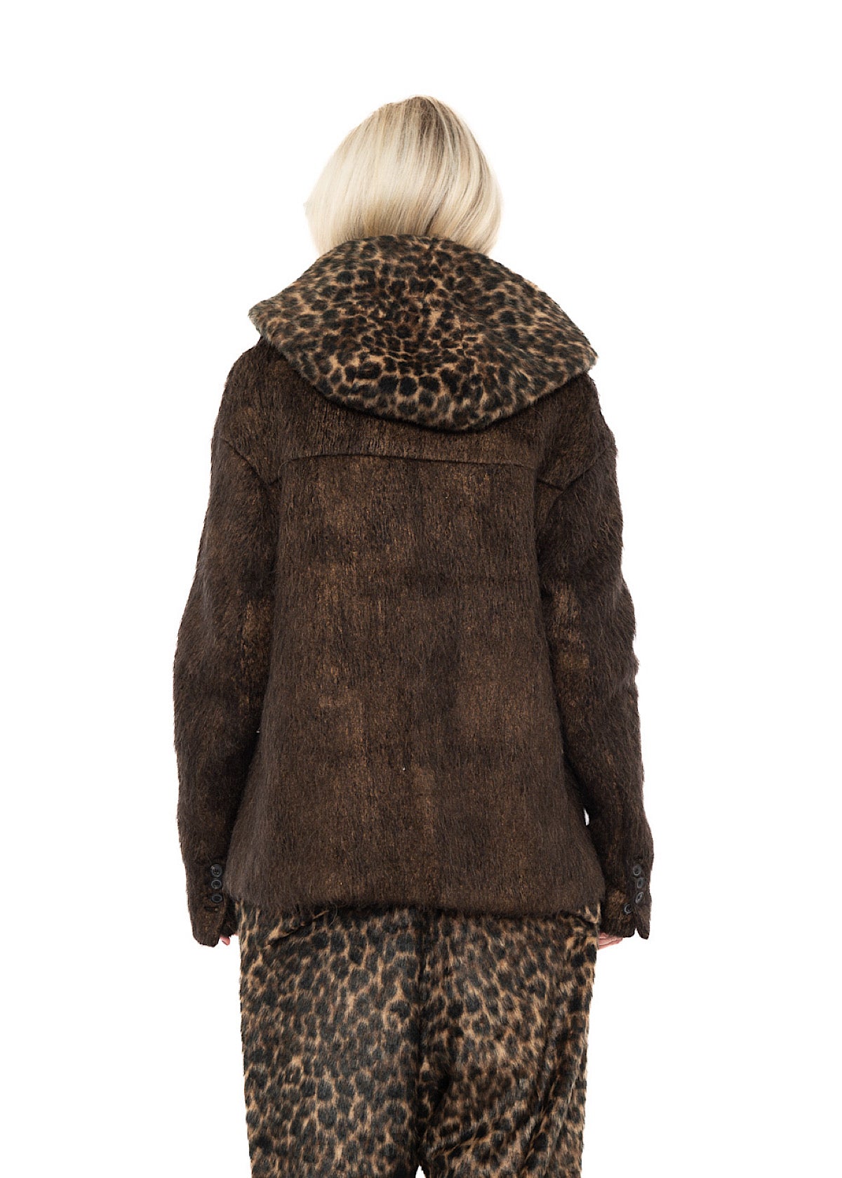 OVERSIZED LONG-HAIR WOOL JACKET WITH DETACHABLE LEOPARD COLLAR