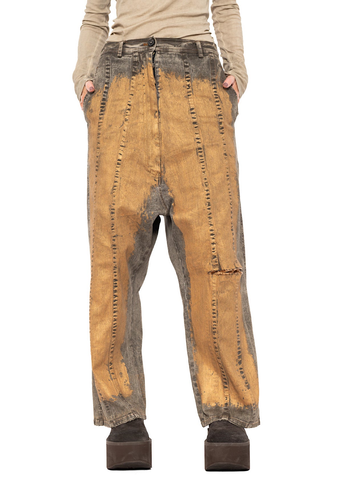 HAND-PAINTED GOLD DENIM TROUSER