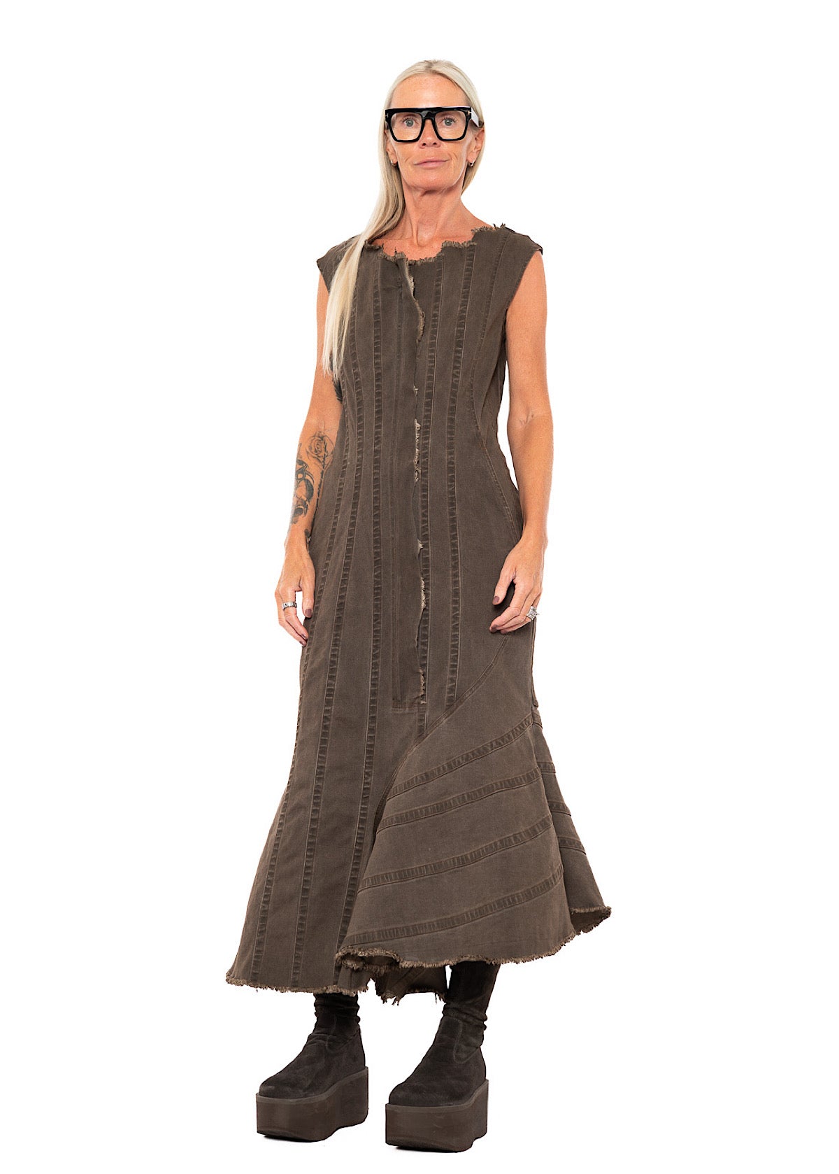 FISHTAIL STRETCH DENIM DRESS
