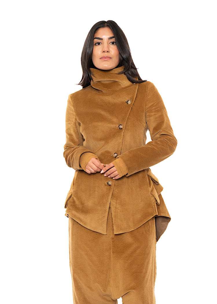 ASYMMETRIC STRETCH CORD VELVET JACKET