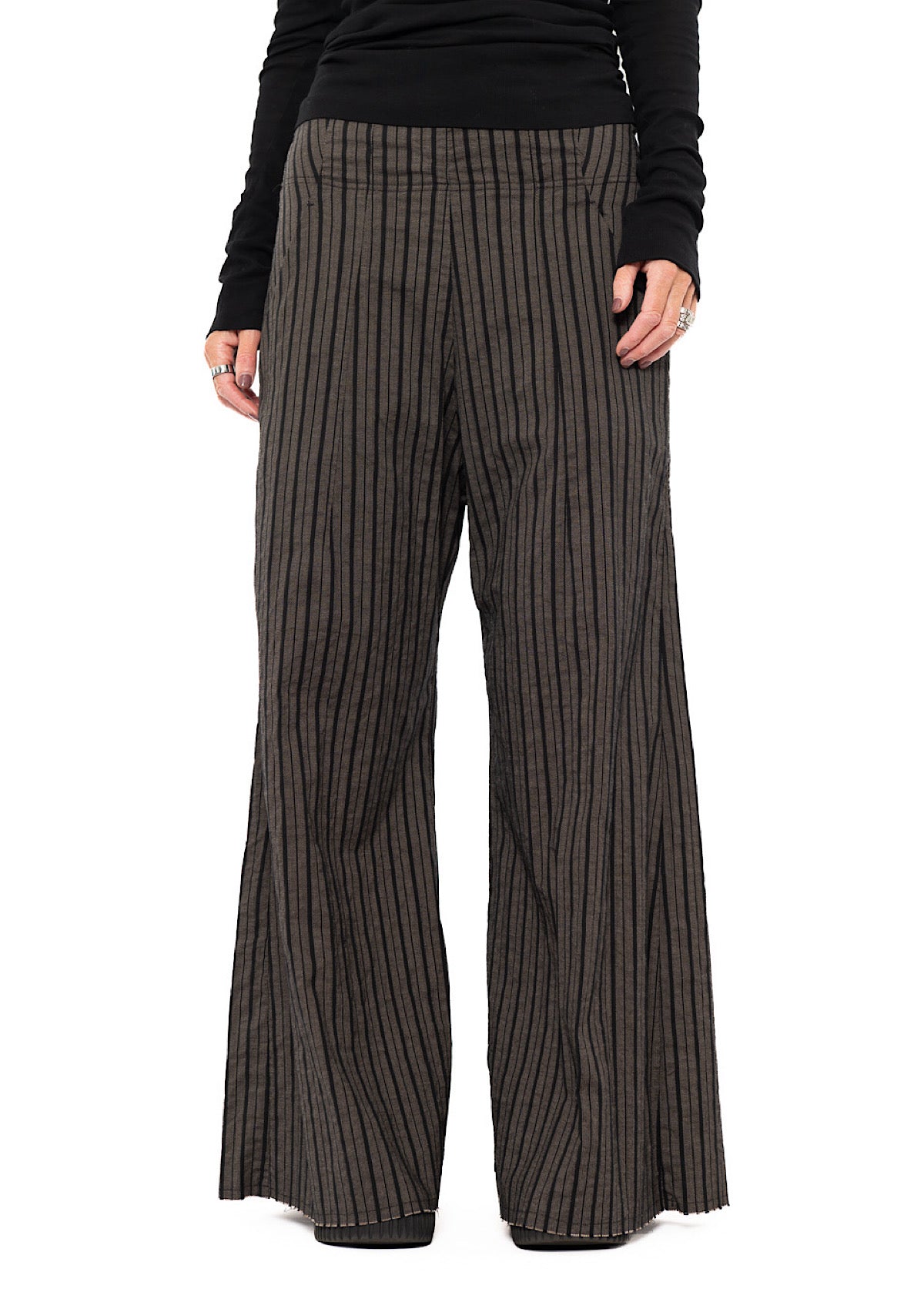 STRIPED FLARED WIDE-LEG TROUSER