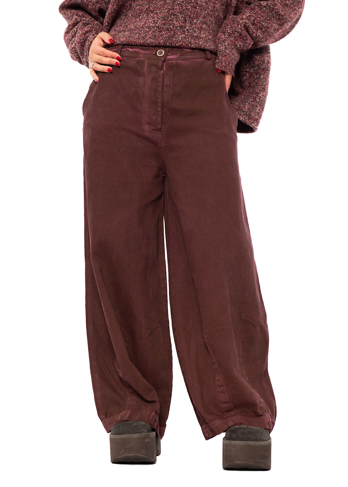 GARMENT-DYED DENIM WIDE LEG TROUSER