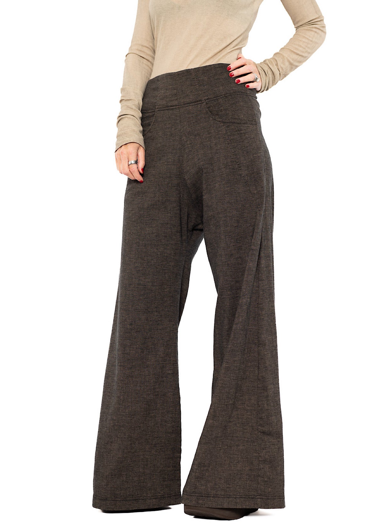 STRETCH FLARED WIDE-LEG TROUSER