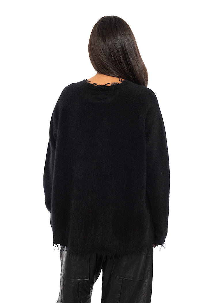 FRAYED FOX WOOL SILK PULLOVER