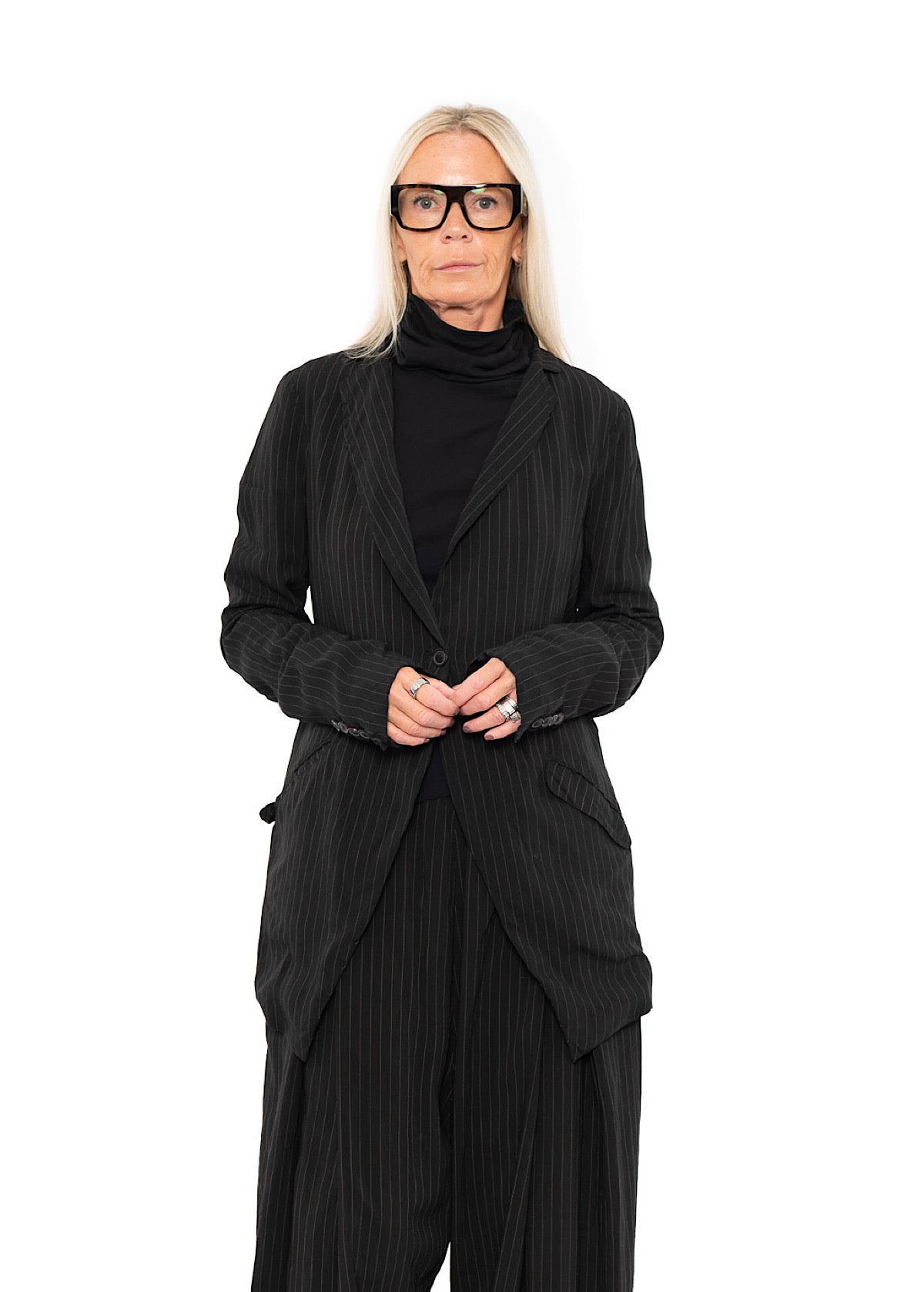 FLUID PINSTRIPE LONGLINE JACKET