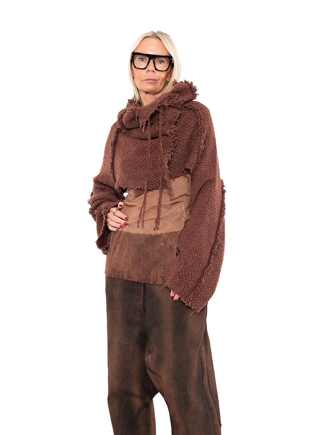 CROPPED TEXTURED SILK KNIT PULLOVER