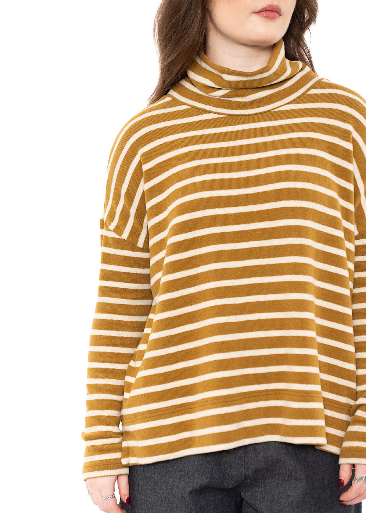 STRIPED COTTON-FLEECE JADE PULLOVER