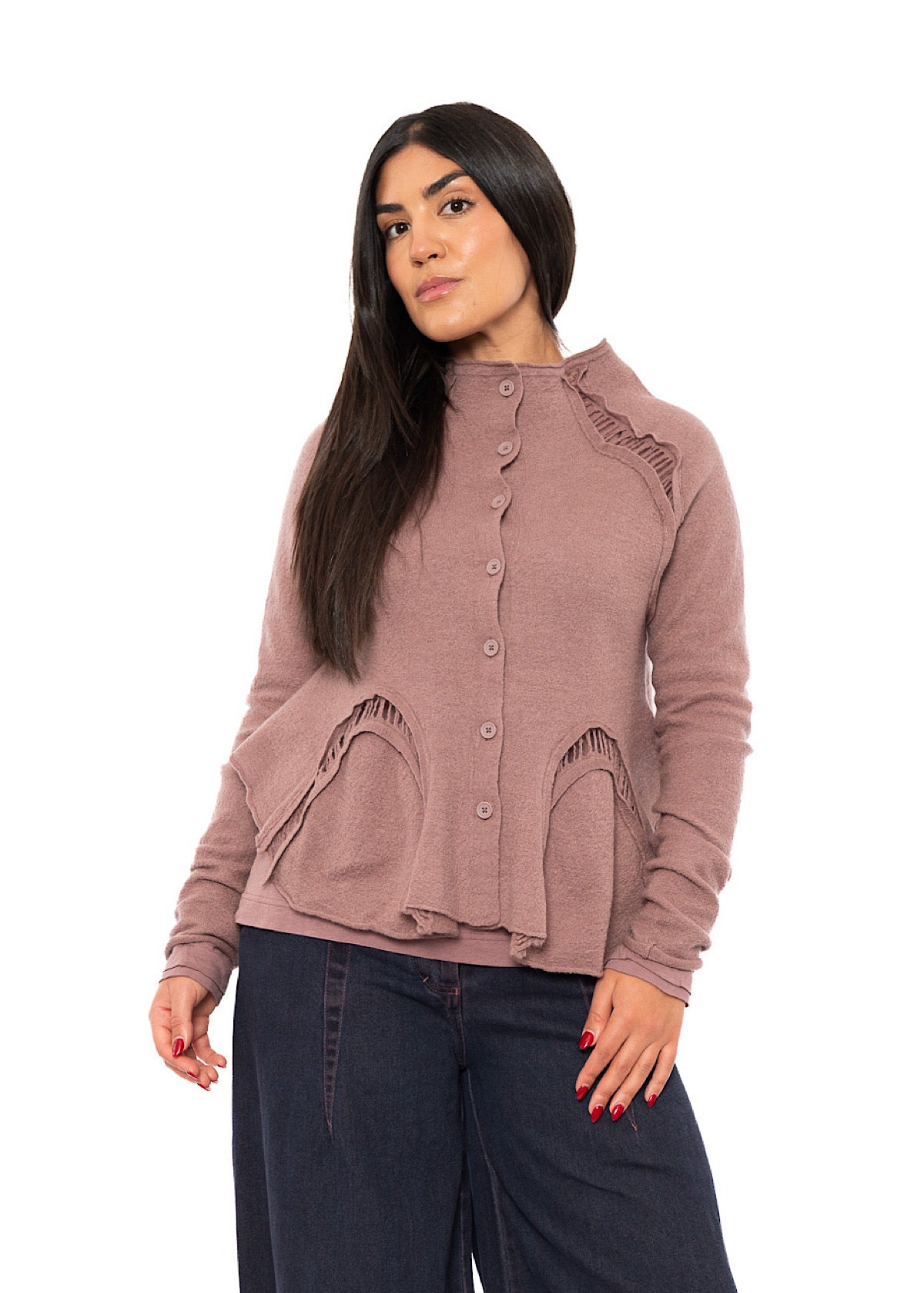 CROPPED BOILED WOOL CARDIGAN