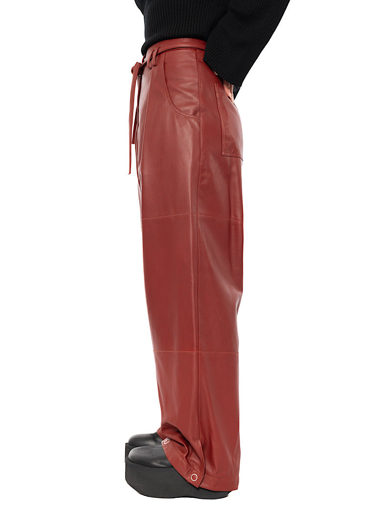 RELAXED WIDE LEG LEATHER TROUSER