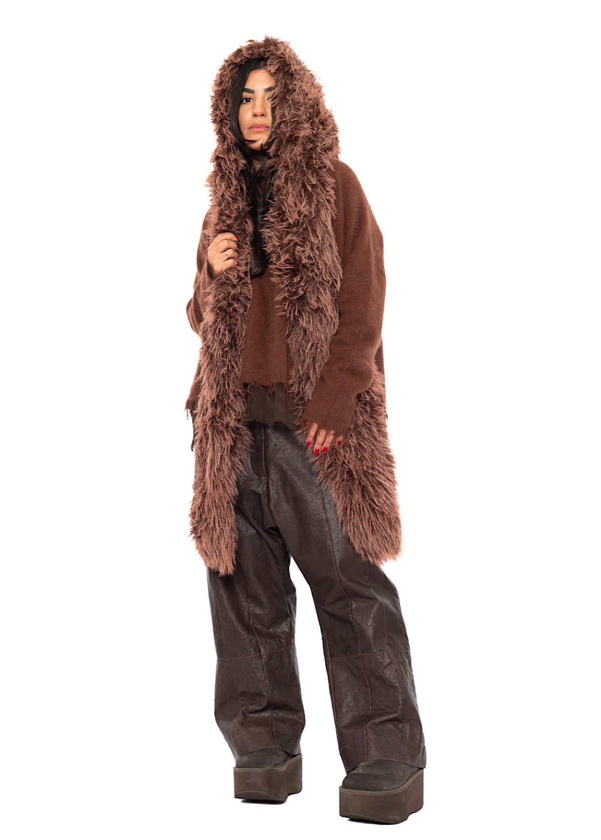 STATEMENT FAUX FUR HOODED SCARF