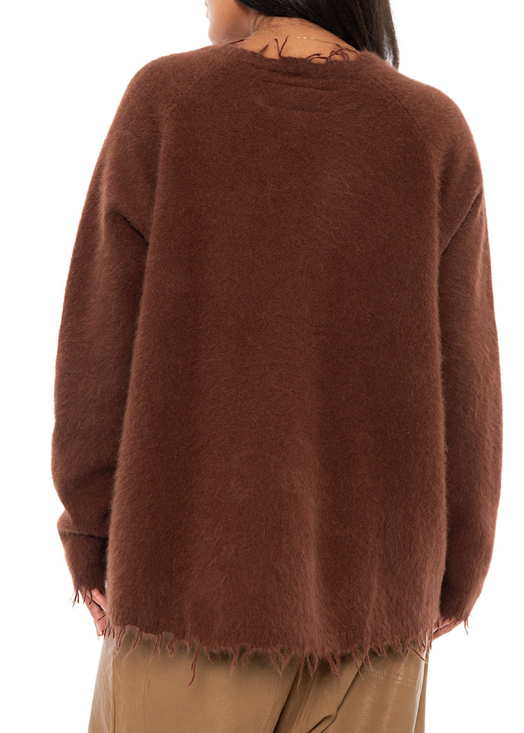 FRAYED FOX WOOL SILK PULLOVER