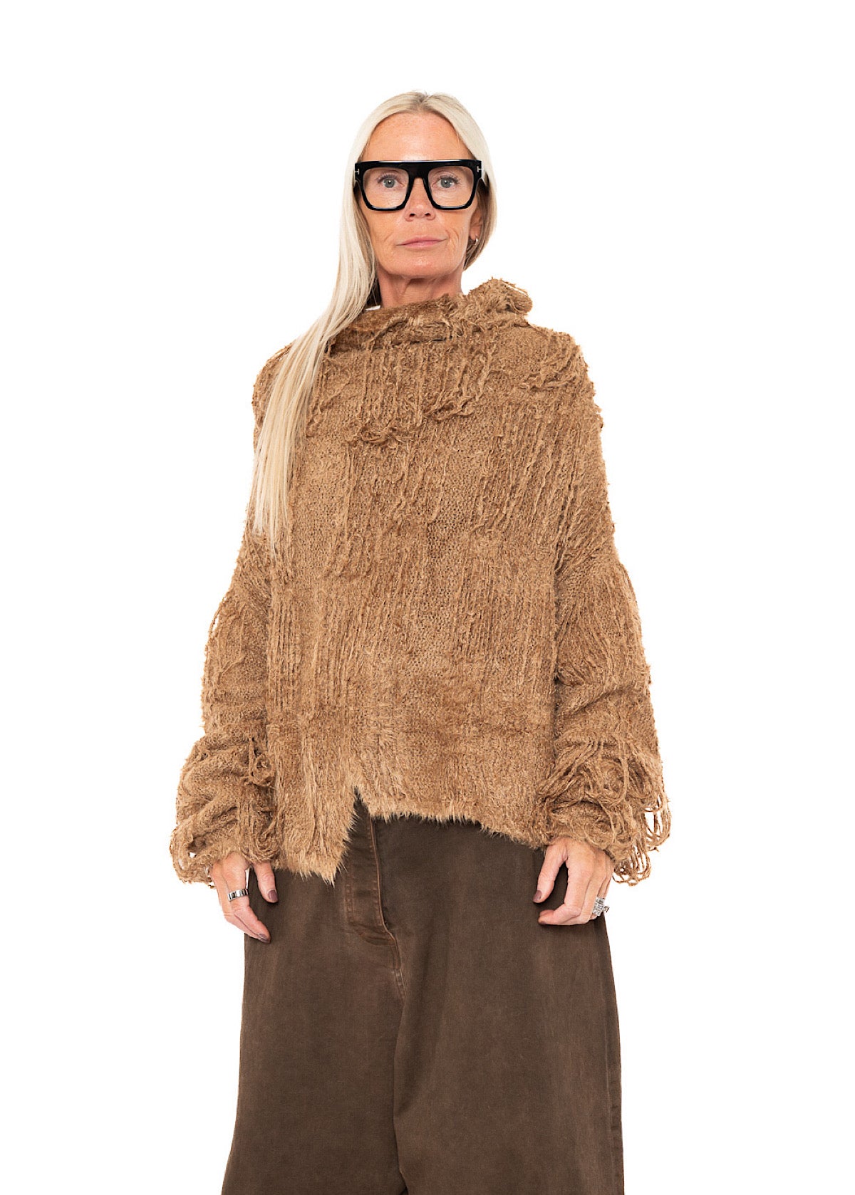 LADDERED SILK KNIT PULLOVER