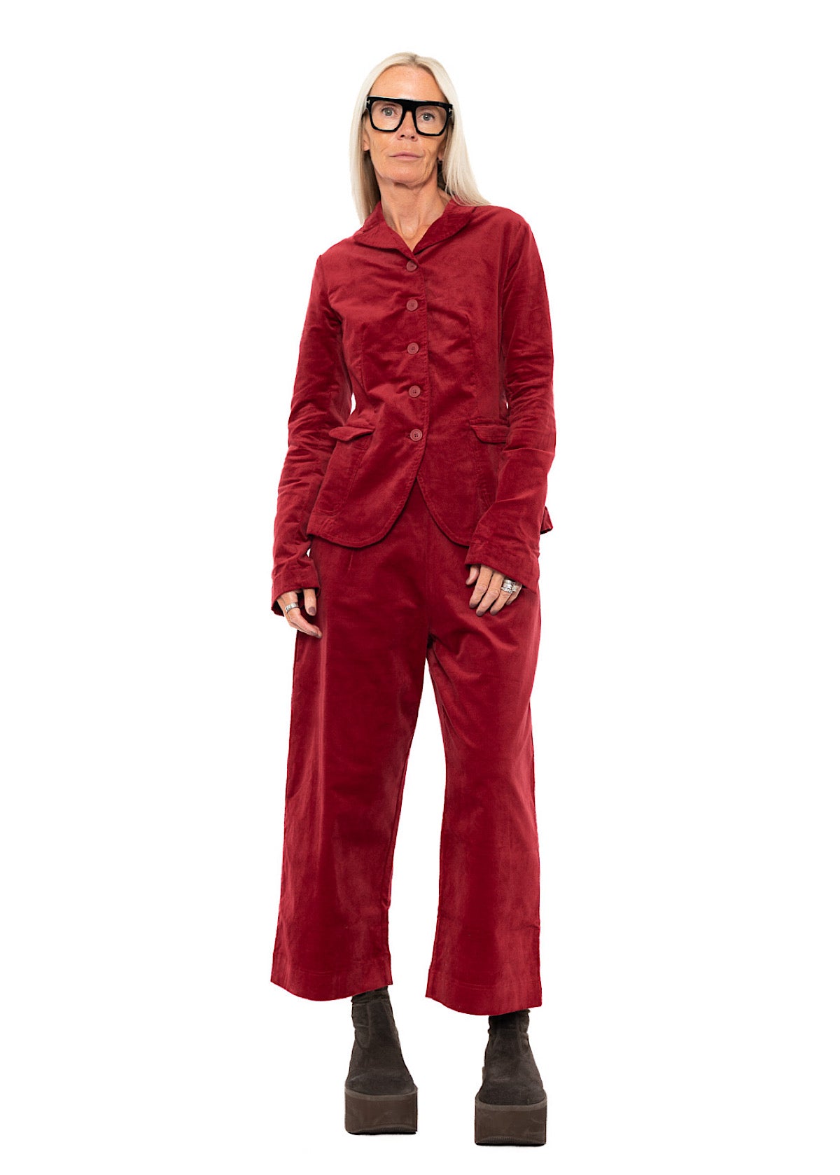 STRETCH-VELVET WIDE LEG TROUSER