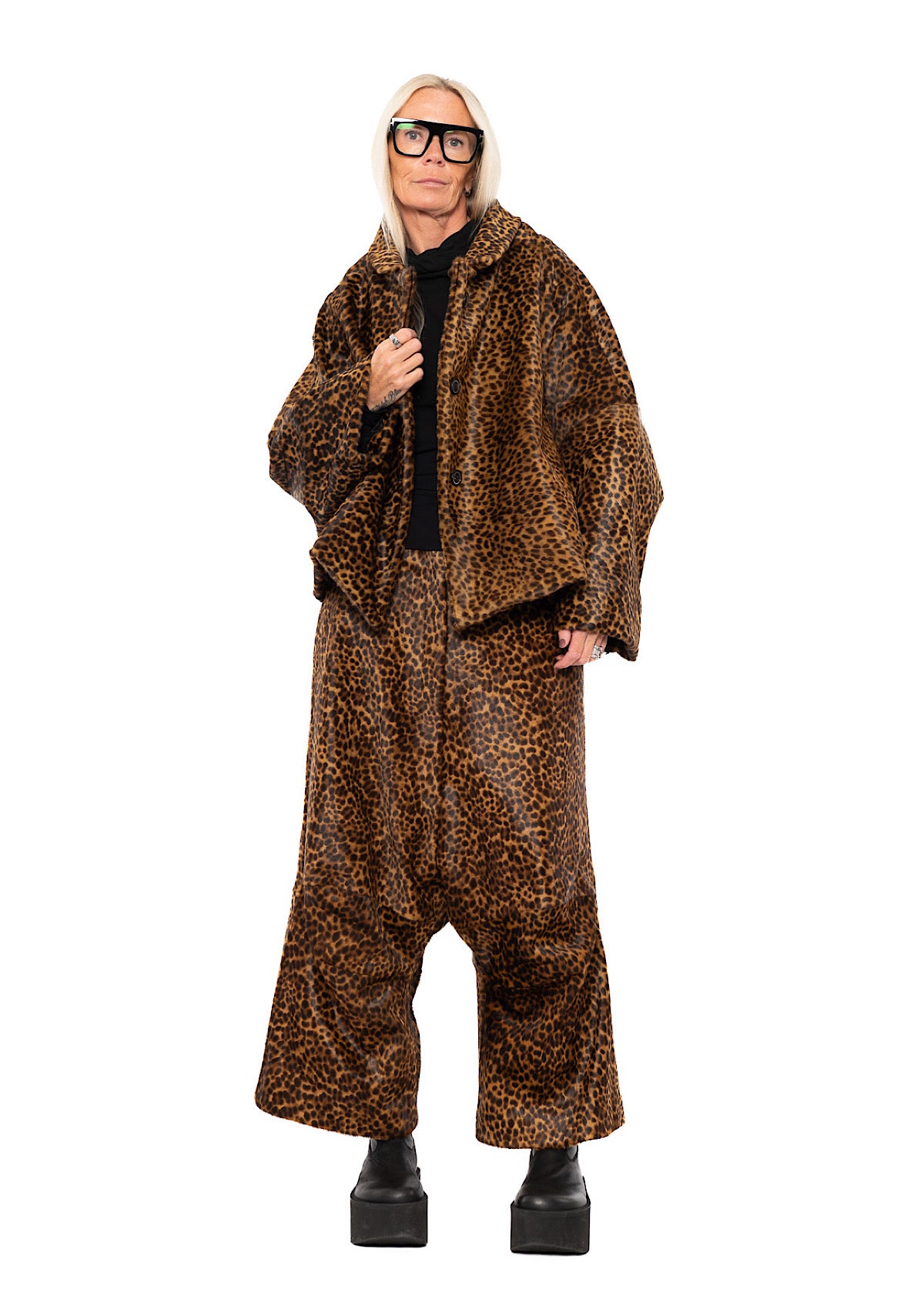 LEOPARD LEATHER DROP CROTCH TROUSER