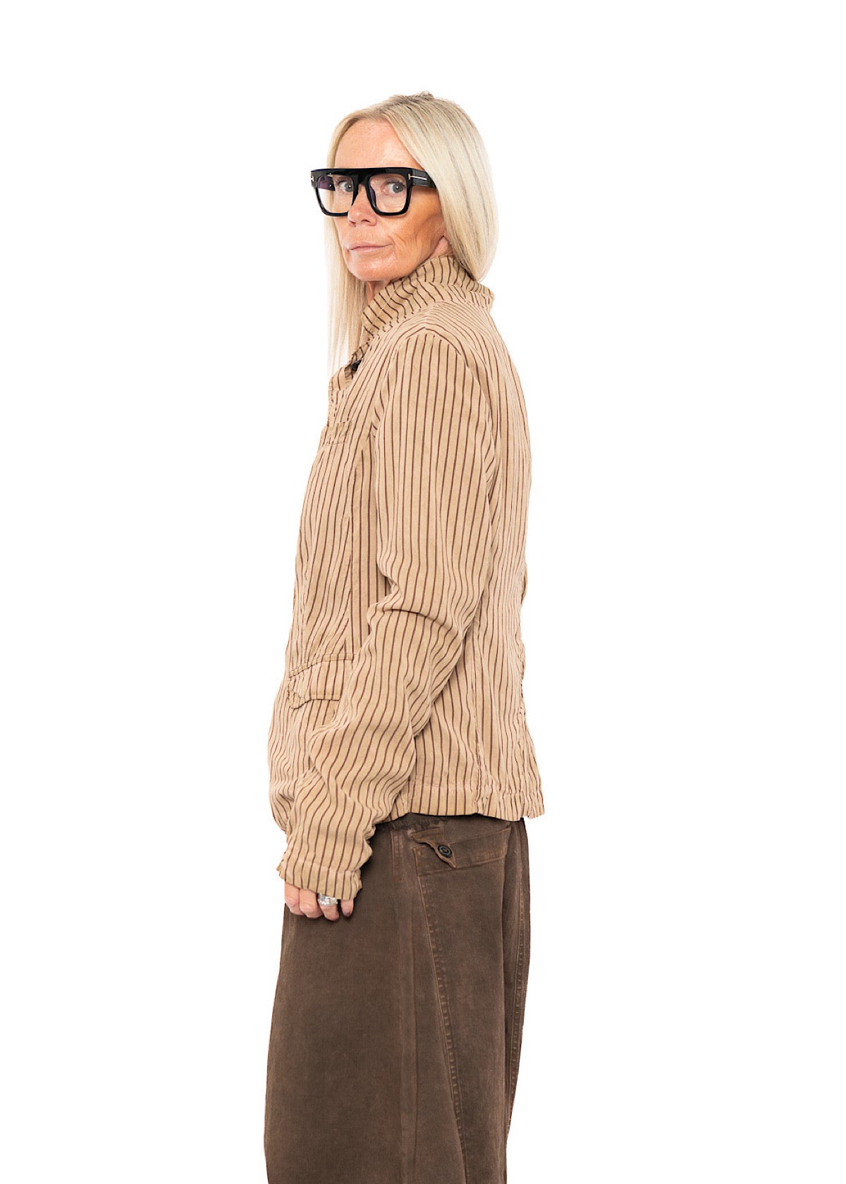 GARMENT-DYED SILK STRIPE JACKET