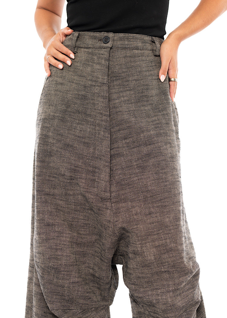 PINSTRIPE DROP CROTCH WOOL TROUSER
