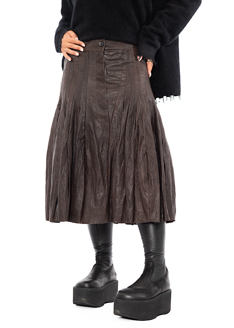PANELLED LEATHER A-LINE SKIRT