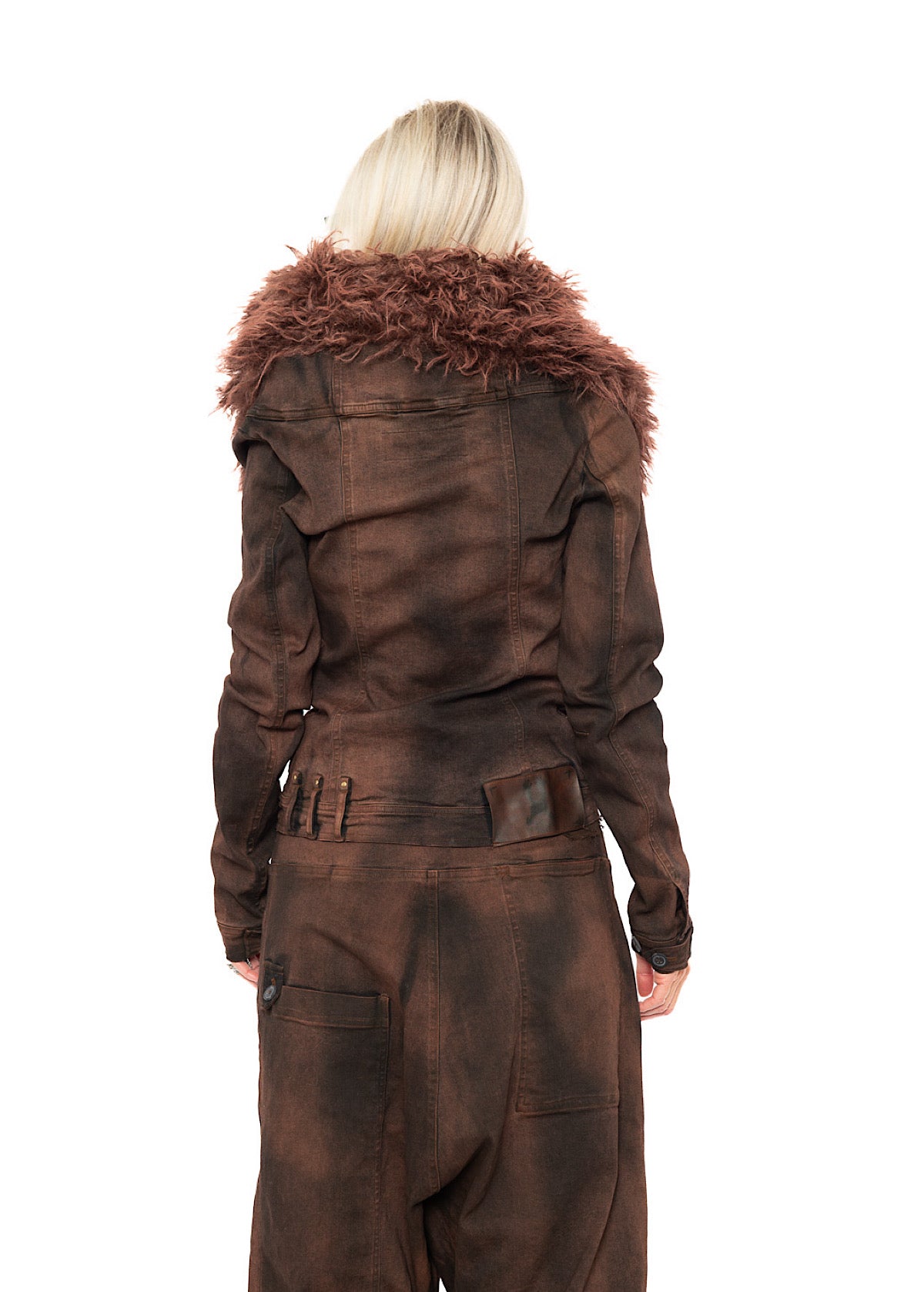 FITTED FAUX FUR-TRIM DENIM JACKET