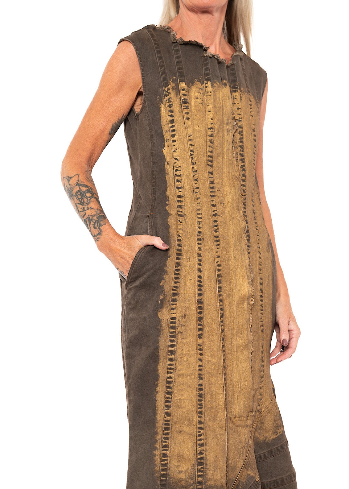 HAND-PAINTED GOLD PIGMENT DENIM DRESS