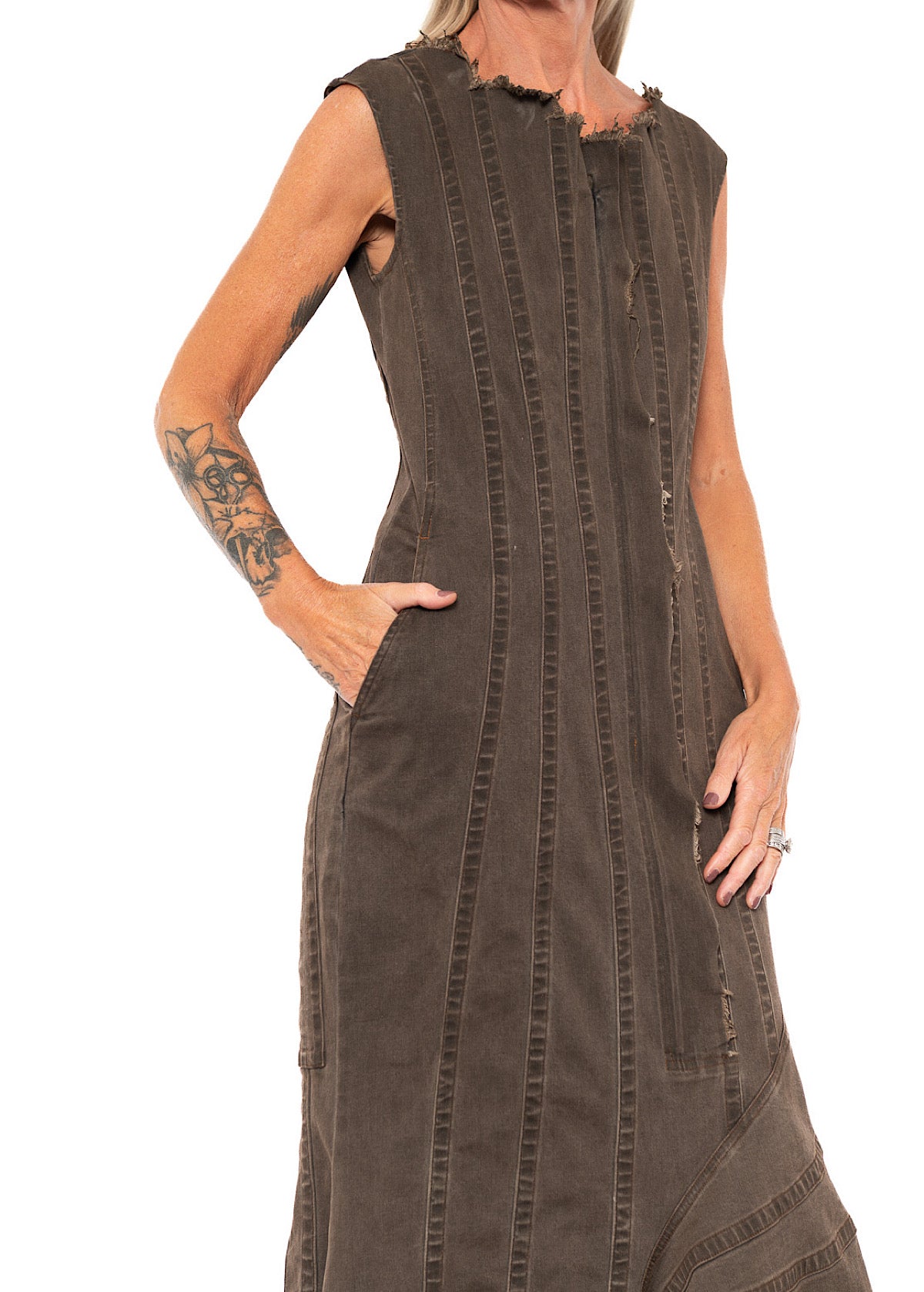 FISHTAIL STRETCH DENIM DRESS