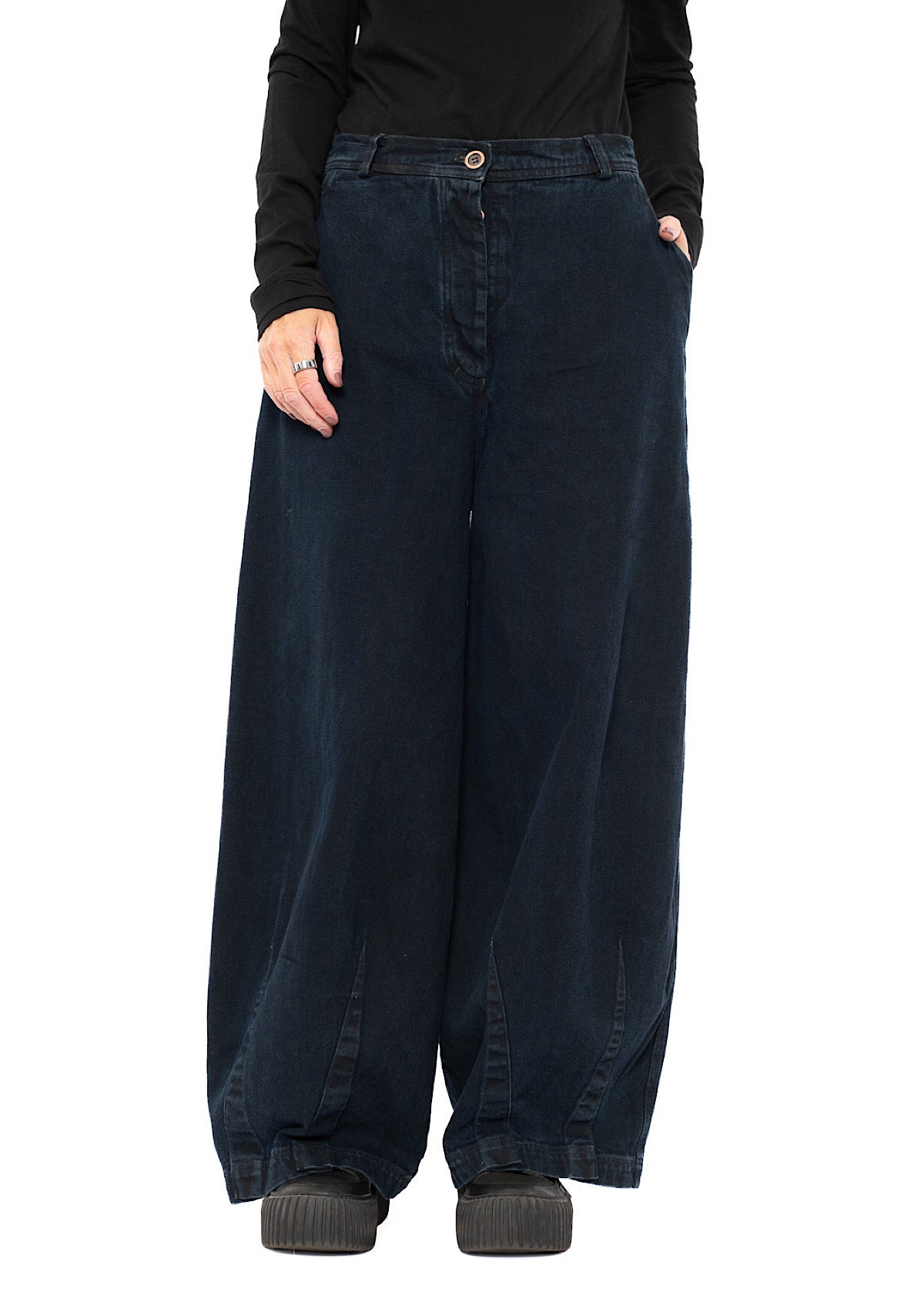 GARMENT-DYED DENIM WIDE LEG TROUSER