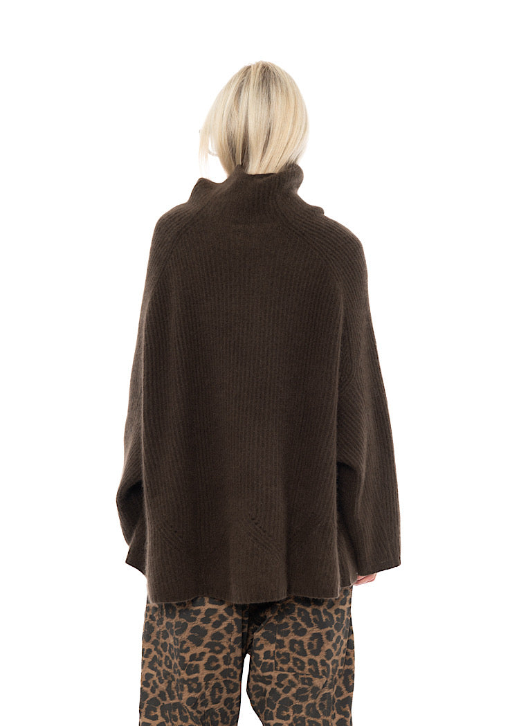 MERINO RACCOON FUNNEL NECK CARDIGAN