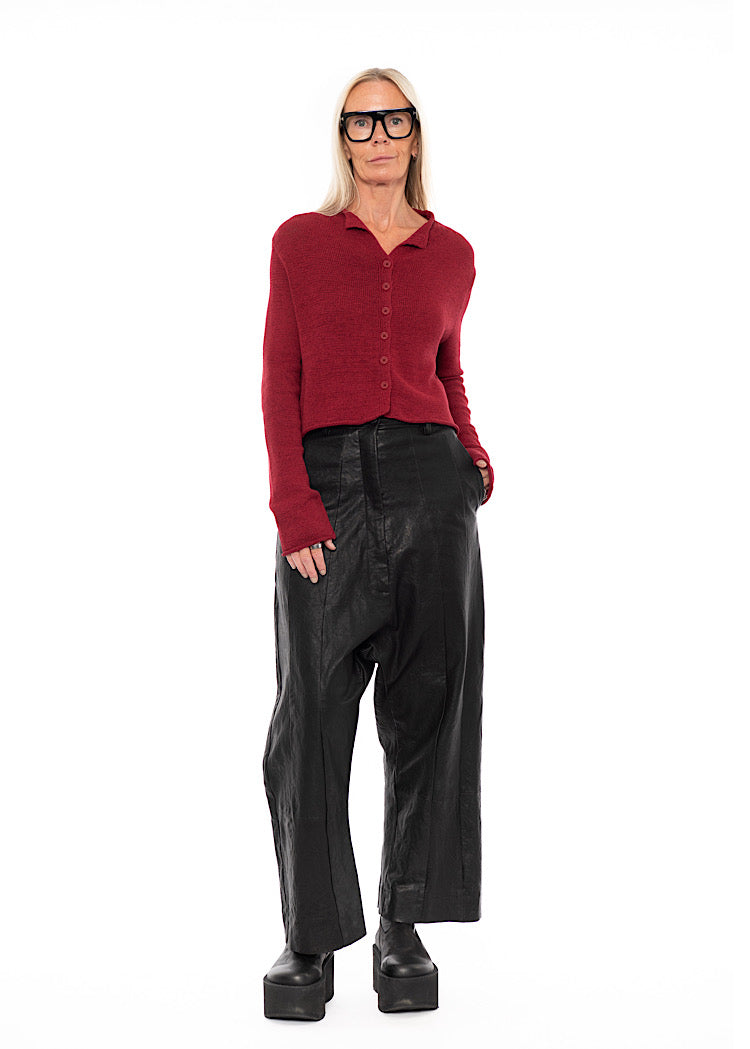 CROPPED LINEN-BLEND KNITTED CARDIGAN