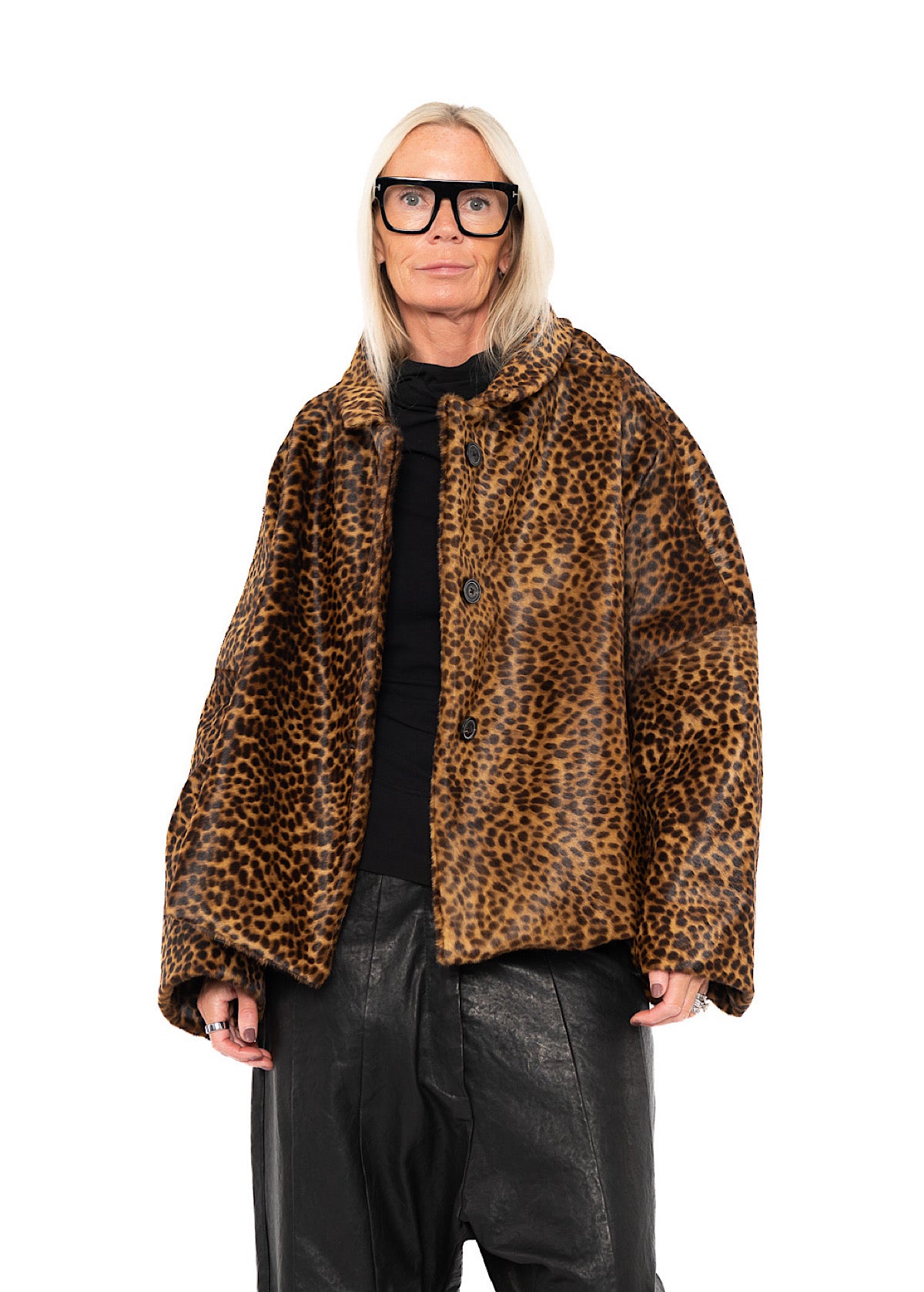 LEOPARD LEATHER COCOON JACKET