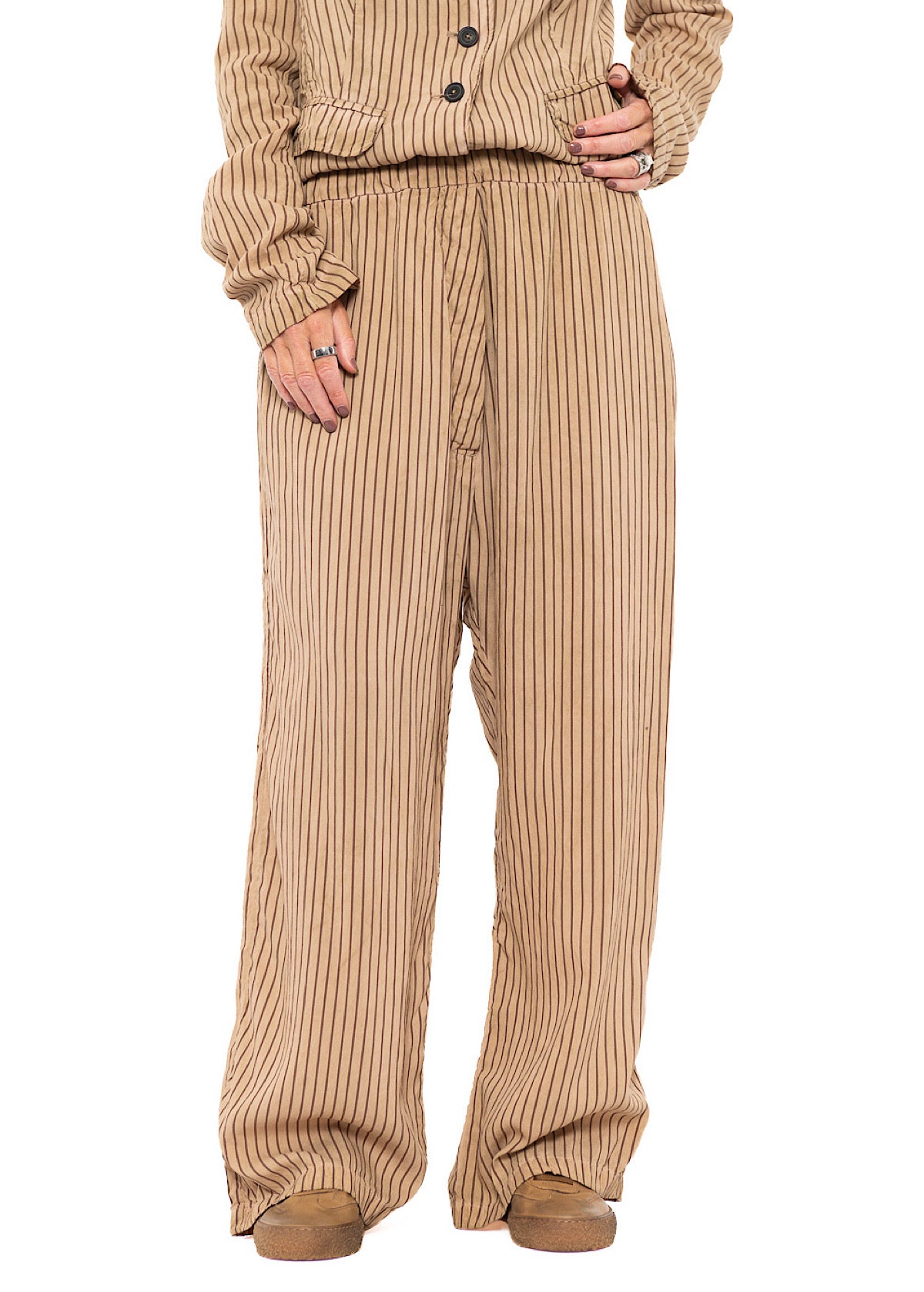 GARMENT-DYED SILK STRIPE TROUSER