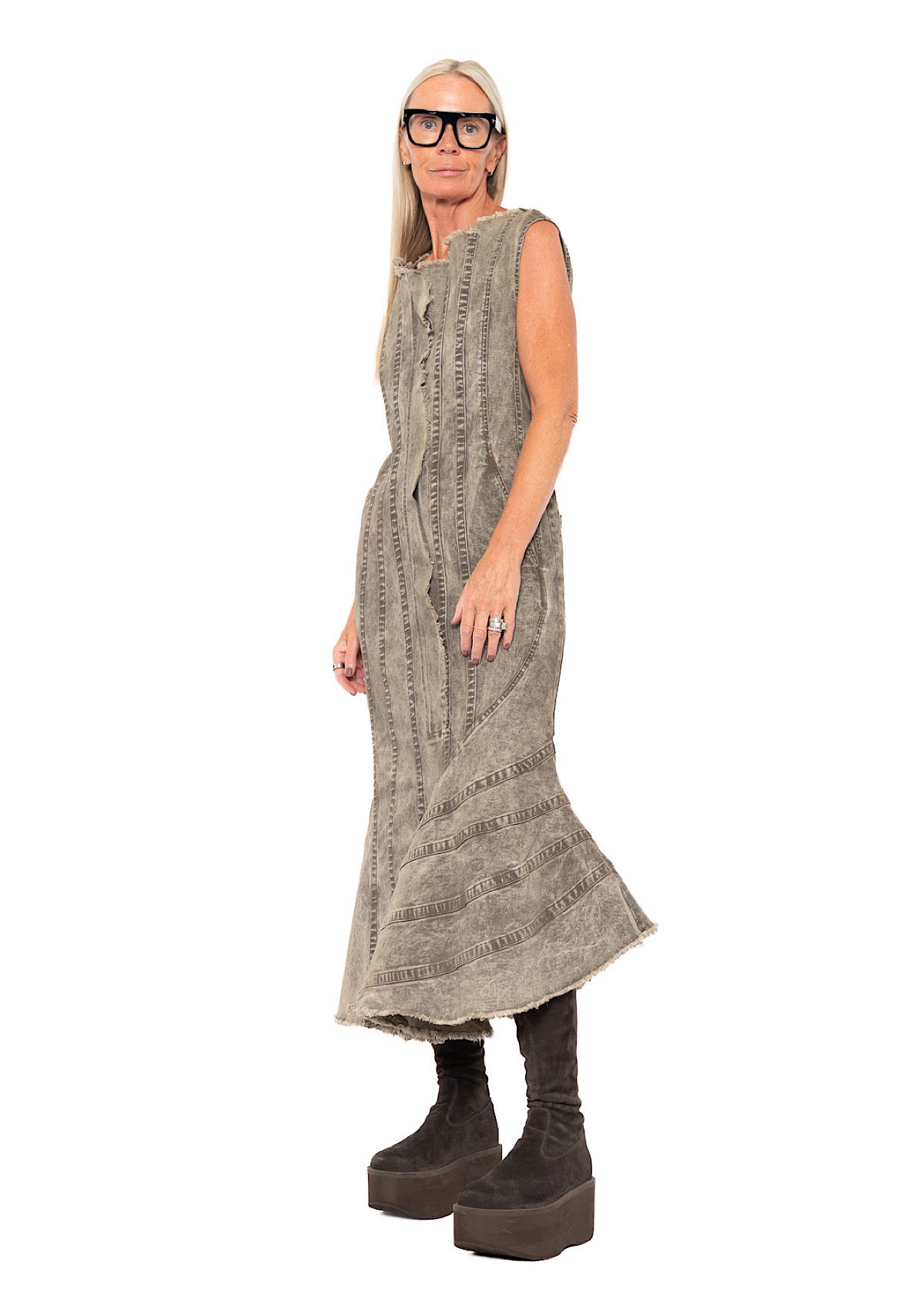 FISHTAIL STRETCH DENIM DRESS