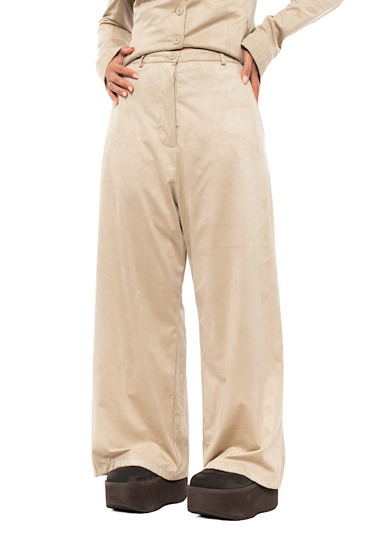FAUX SUEDE WIDE LEG TROUSER
