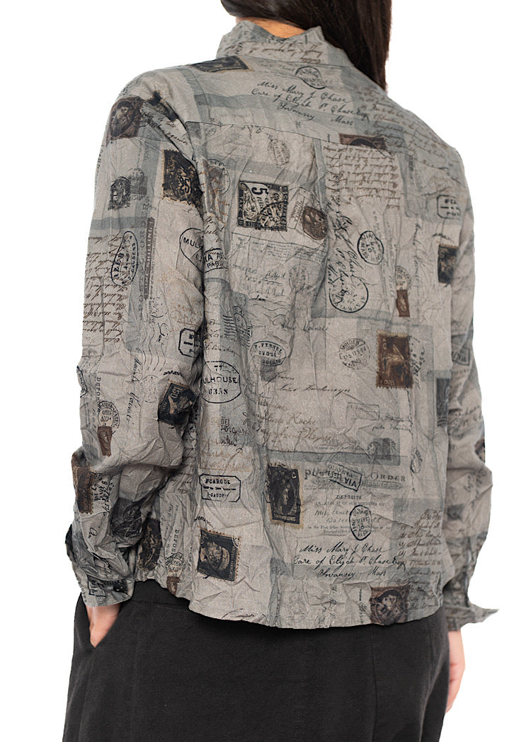 CRINKLE-COTTON TRAVEL PRINT SHIRT